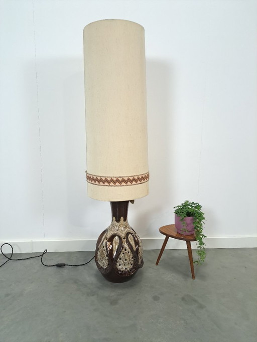 Brown ceramic lamp by Besigheimer Leuchten with illuminated base
