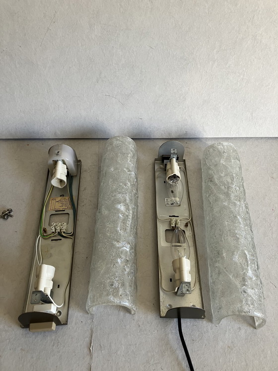 Image 1 of Set vintage di lampade da parete in vetro ghiaccio 1960, lampade in vetro ghiaccio