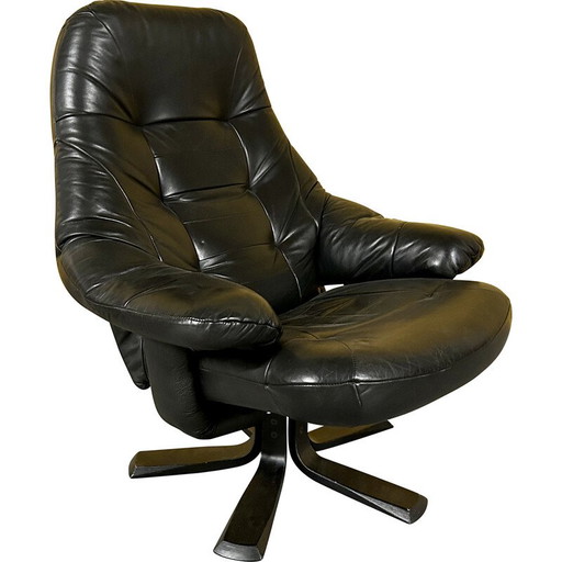 Sedia girevole vintage scandinava in metallo e pelle, anni '70