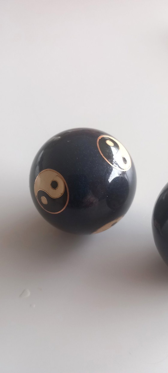Image 1 of Set di sfere per meditazione di design – Yin Yang – Supporti in acciaio inossidabile – sfere sonore