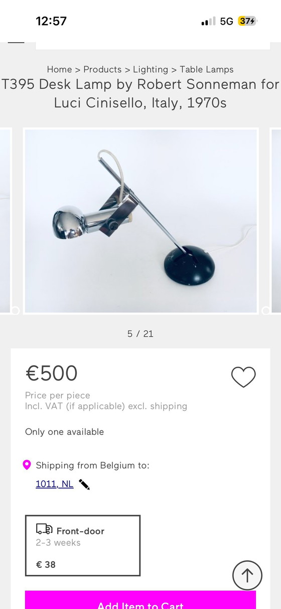 Image 1 of Vintage table lamp desk lamp Italian T395 Luci Robbert Sonneman 70s