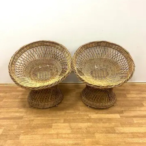 Mid-Century Retro Vintage Rattan Armchairs & Table Set, 1960s