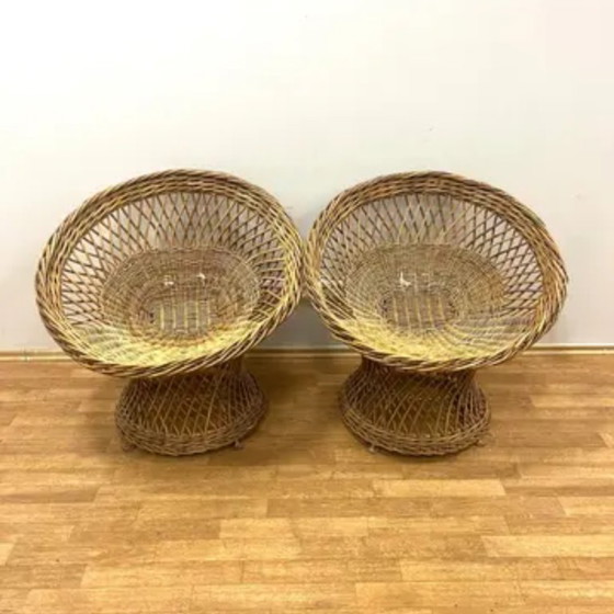 Image 1 of Mid-Century Retro Vintage Rattan Armchairs & Table Set, 1960s
