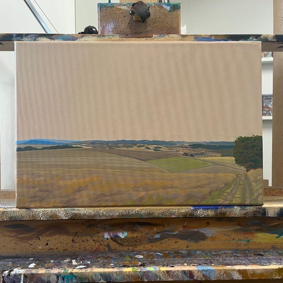 Image 1 of Dipinto unico, Campi di luglio, pezzo unico dipinto a mano, 45 x 30 cm, pittura acrilica su tela