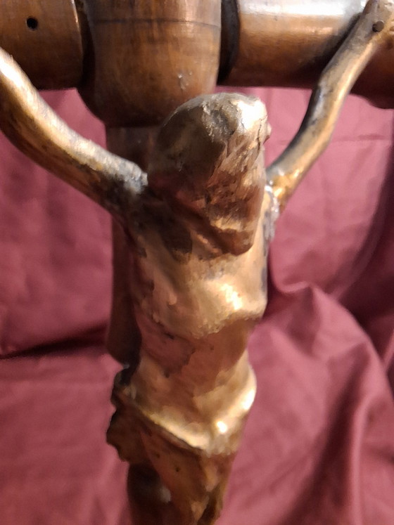 Antique 19th Century French Standing Altar Crucifix – Napoleon III Walnut Home Oratory Cross (31cm) (photo 4 of 11)