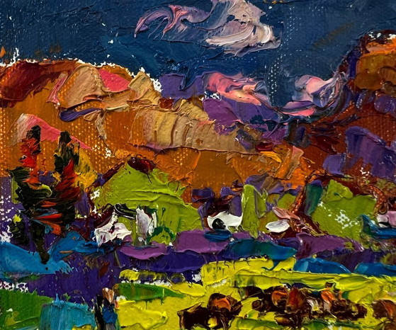 Original Oil Painting Summer Nature Landscape Meadows Near the Mountains – Paintings & Drawings, Canvas (photo 7 of 8)