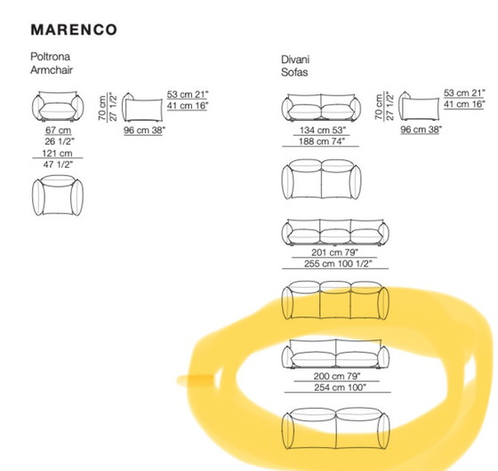 Image 1 of Arflex Marenco 4 seater sofa 96x255cm in fabric T show model