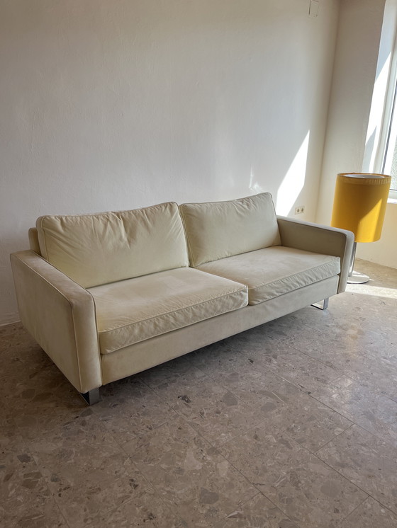 Image 1 of 1x Originele "COR Conseta F.W. Möller 1964" 3-zitsbank met chromen sledeonderstel en velours bekleding!!