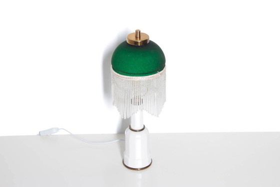 Image 1 of Table lamp with glass shade, glass beads, porcelain, 43cm, 1970s vintage
