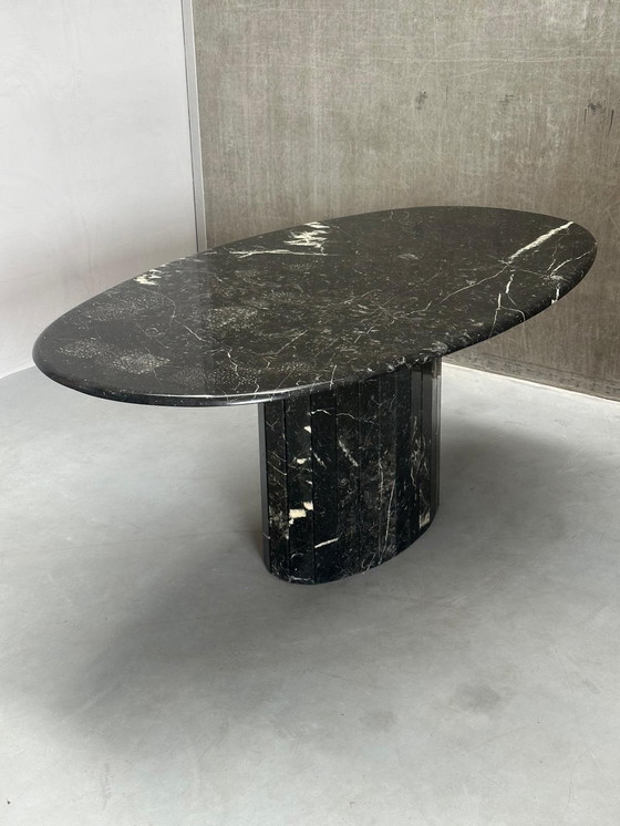 Image 1 of Vintage Nero Marquina Oval Marble Dining Table