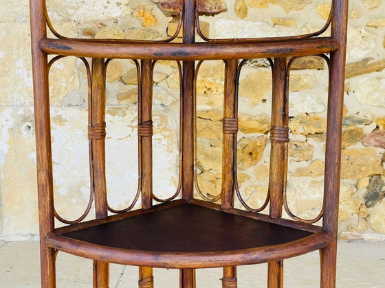 Image 1 of Mid-Century Bamboo & Rattan 3-Tier Corner Shelf, 1960s