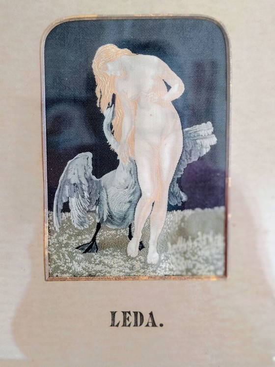 Image 1 of Tableau Stevengraph tissé en pure soie, Thomas Stevens Company. (Leda) Tableau mural en soie