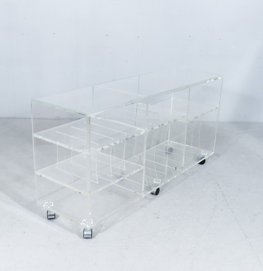 Mid - Century Plexiglas shelf / sideboard, rollable, Germany, 1970s