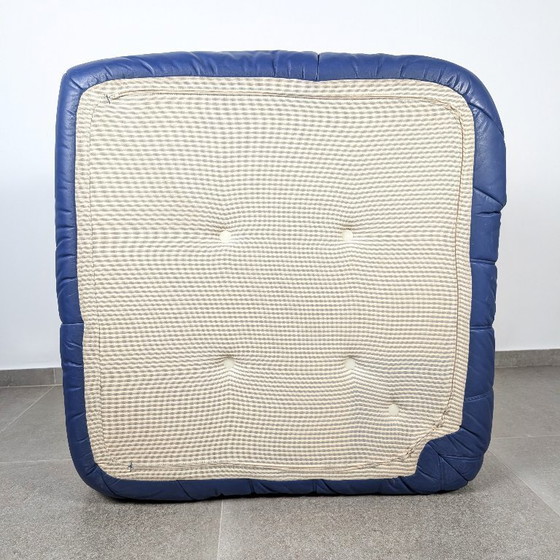 Image 1 of Michel Ducaroy Ligne Roset Ecksofa aus blauem Togo-Leder, Frankreich, 1980er Jahre
