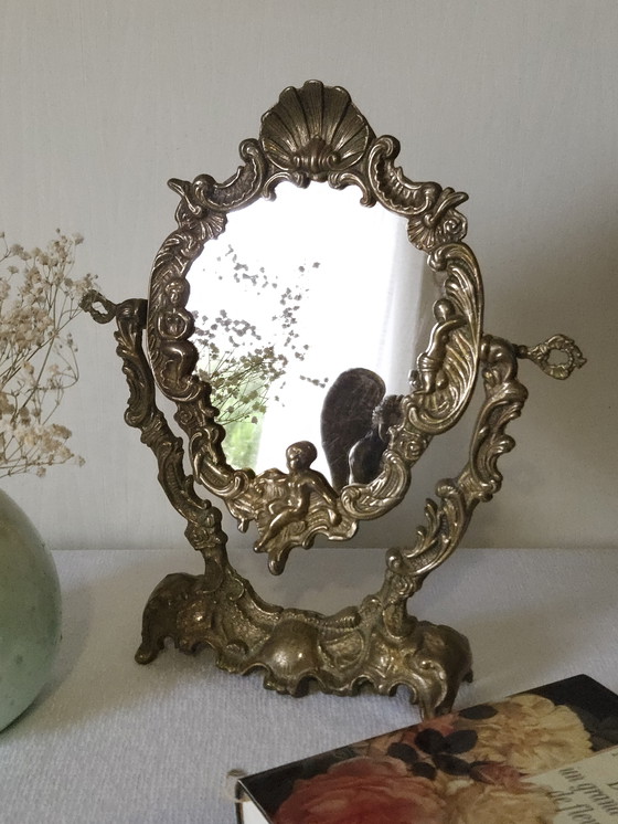 Image 1 of Specchio da tavolo in ottone barocco vintage