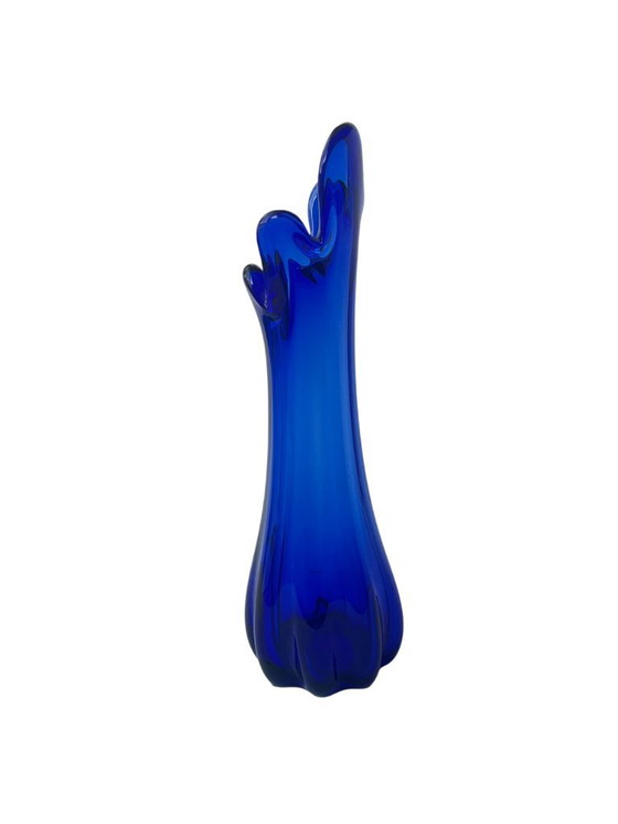 Image 1 of Taiwanese Design - Mid-Century Modern Blue Finger Swung Glass Vase