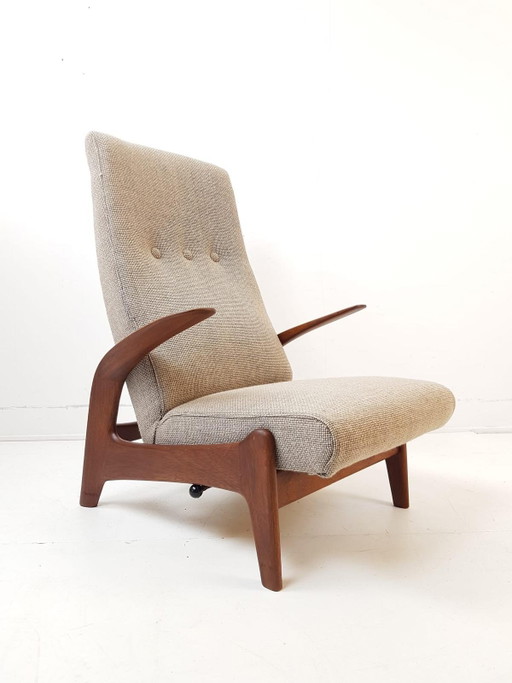 Fauteuil Gimson & Slater en tissu beige Ploeg | Teck réglable, récemment retapissé – Wood, Wool