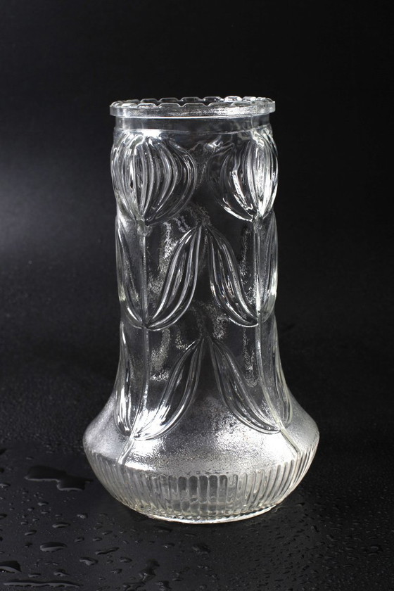 Image 1 of Vintage Pressed Glass Vase / Mid-Century Floral Pattern / Glass Union / Czech Republic / 1960s