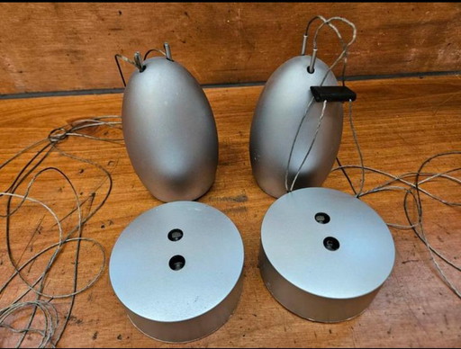 2x Tobias Grau OH Suspension Lamps - Pair - Satin Aluminium - Height Adjustable