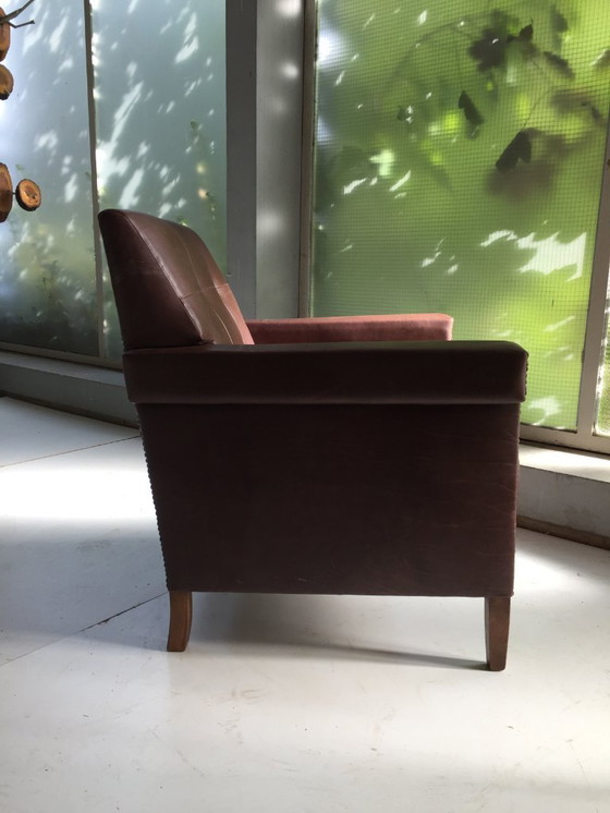 Image 1 of Unique "1930s armchair" with dark brown quality leather.