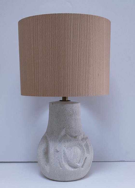 Lampada in pietra intagliata anni '90, Lampade da tavolo, Beige, Vintage (foto 3 di 14)