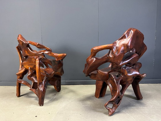 Image 1 of Grande set di sedie in radice di ulivo, anni '60