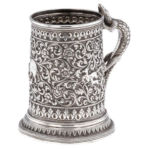 Antiker indischer Kutch-Silberbecher aus dem 19. Jahrhundert, Oomersi Mawji Bhuj, ca. 1890