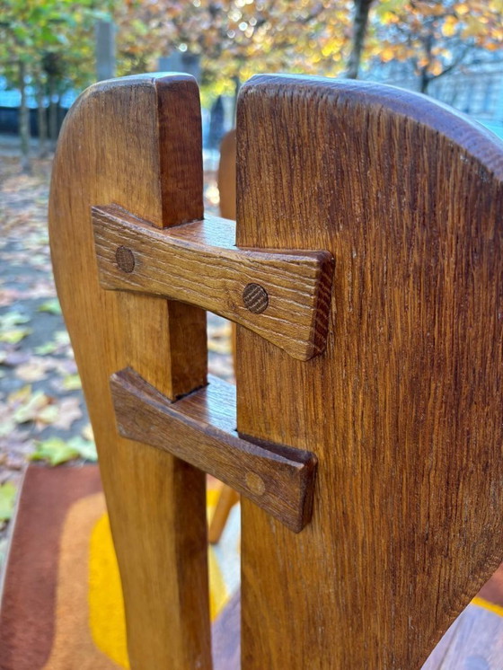 Image 1 of 5 brutalistische stoelen, massief eikenhout, De Puydt, vintage jaren 60