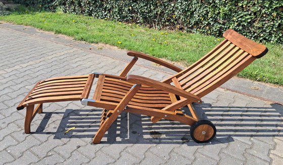 Image 1 of Sedia a sdraio tradizionale Victoria in teak con ruote, pieghevole