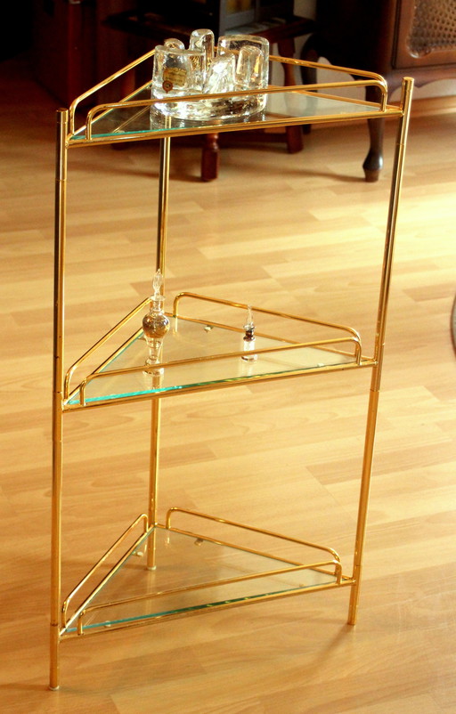 Mid Century Extraordinaire Étagère D'angle Autonome - Laiton/Verre