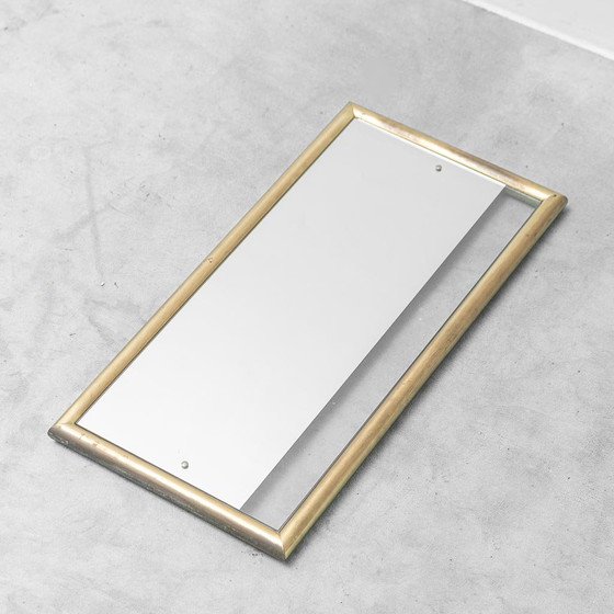 Specchio vintage con cornice in ottone e inserto in vetro trasparente – Design italiano anni '70 – Glass (photo 6 of 7)