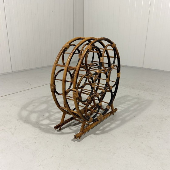 Image 1 of Rond rotan wijnrek flessenrek 1970's
