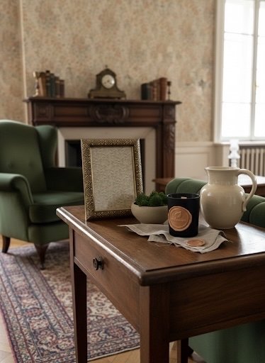 Image 1 of Vintage decoratieset - Kan, schaal met mos, vintage lijst en kaars.