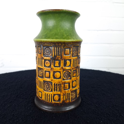 Jarrón de cerámica vintage Bay, década de 1970, Alemania Occidental, marrón y verde