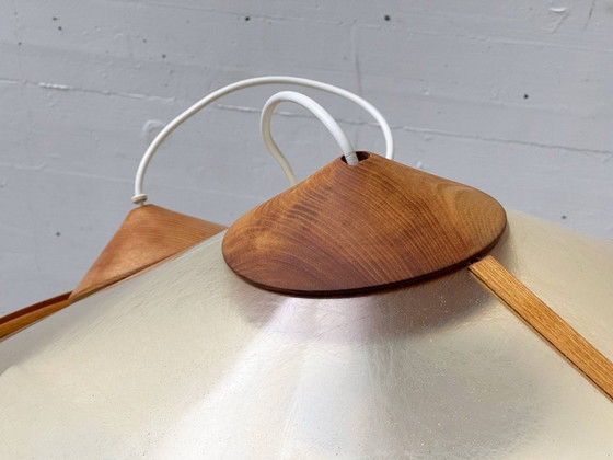 Image 1 of Lampada da soffitto in fibra di vetro e legno di Giovanni Offredi per MC Selvini, Italia, anni '70