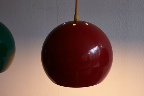 Set di tre Lampade a sospensione vintage, Danimarca anni '70, Metallo, Verde (foto 9 di 10)