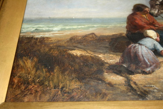 Image 1 of Pintura al óleo de Joseph Paul Pettitt y George Young "Recolectores de mejillones en la costa sur" mate