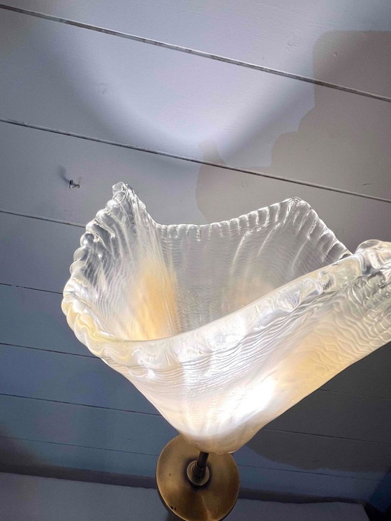 Image 1 of Rara lampada da tavolo in ottone e vetro di Murano della metà del XX secolo, attribuita a Fontana Arte, Italia,