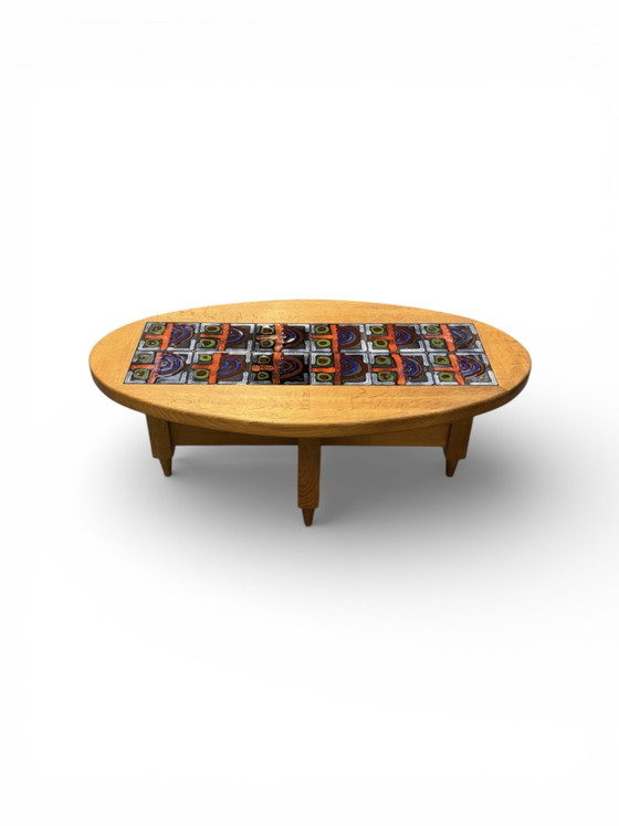 Image 1 of Oval coffee table in oak and ceramic by Guillerme & Chambron for Your Home