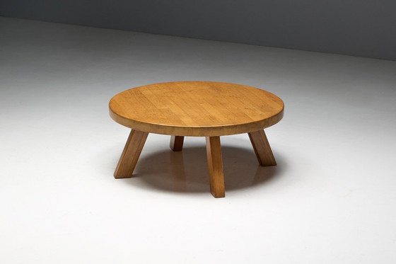 Image 1 of Brutalist Round Coffee Table in Solid Wood, France, 1960s