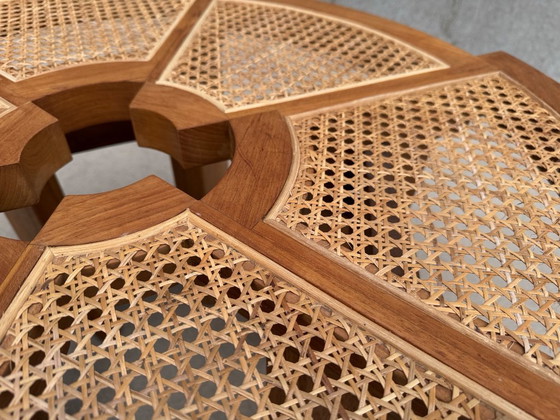 Tavolino da caffè di design Mid-century in legno e vimini – Anni '60 – Tavolini da caffè, Rattan (photo 12 of 22)