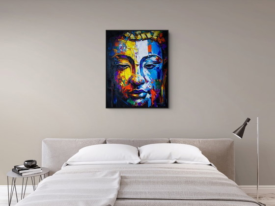 Image 1 of Uniek handgeschilderd Boeddha schilderij “Golden Balance” – Seksak Jaichumchen – 80×100 cm