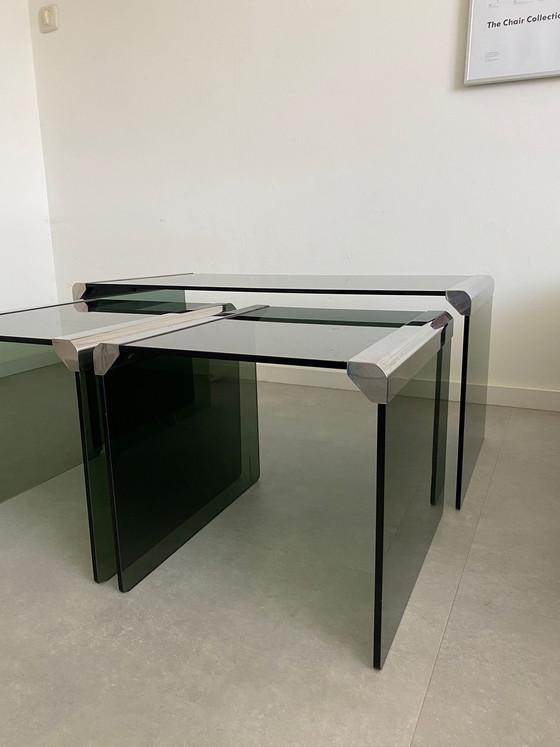 Image 1 of Gallotti & Radice set nesting tables smoke glass vintage