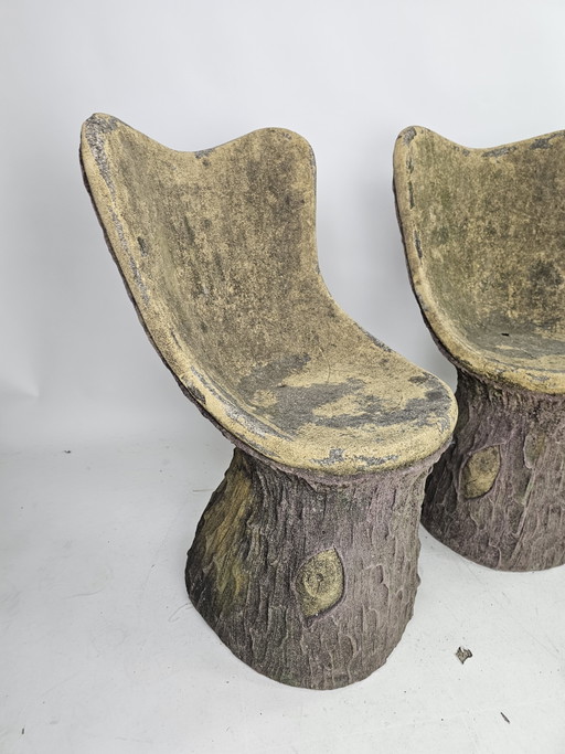 Set of 4 garden chairs stone tree stump