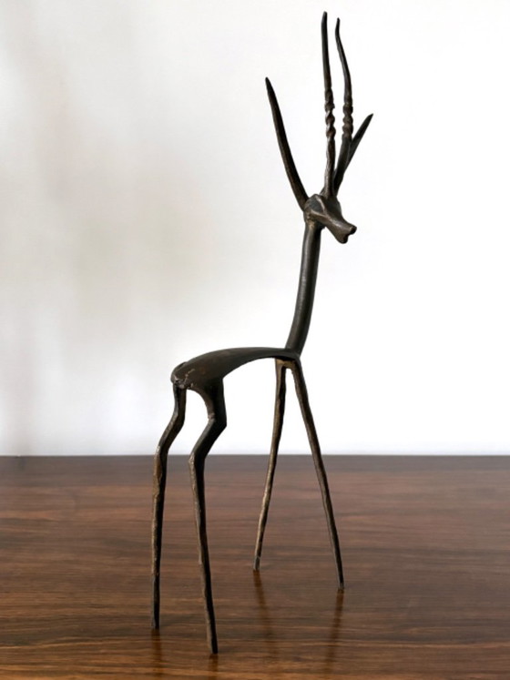 Beautiful minimalist gazelle sculpture MCM style from the 60s, Decorative Objects, Bronze, Brown (photo 3 of 8)