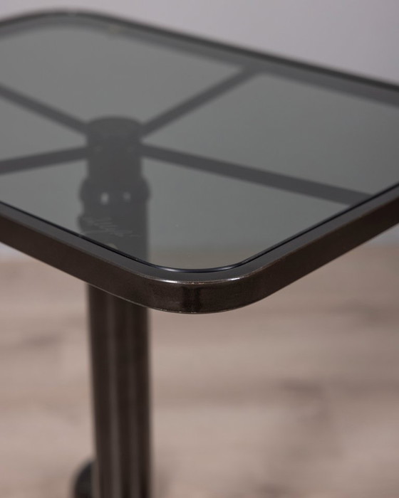 Image 1 of VINTAGE 1970S SIDE TABLE TROLLEY IN BLACK METAL AND GLASS BY ALLEGRI PARMA DESIGN