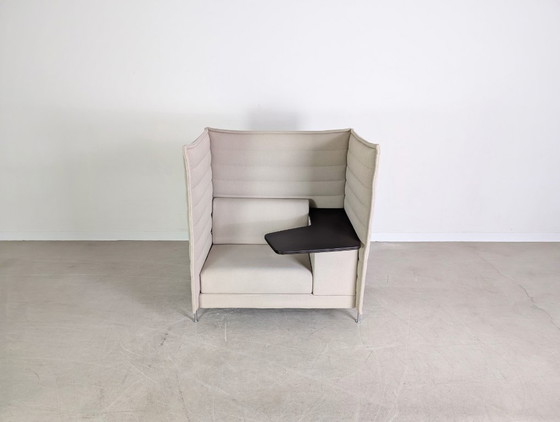 Image 1 of 3x Originele Vitra Alcove fauteuil met hoge rugleuning, grijsbeige, kantoorbank