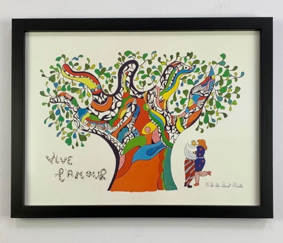 Image 1 of Niki de Saint Phalle: "Vive l'amour". Firma sulla lastra. In una pregiata cornice in legno con vetro acrilico anti