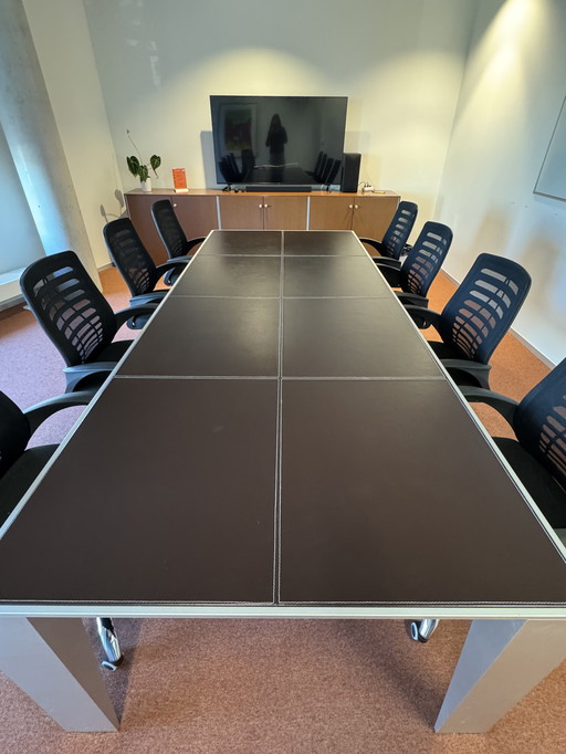 Large Meeting Table/Dining Table with Leather Top