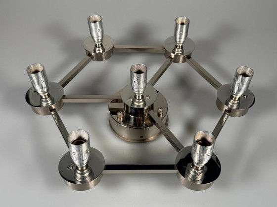 Image 1 of 1960s/70s ceiling or wall lamp, German style, ice glass, space age design